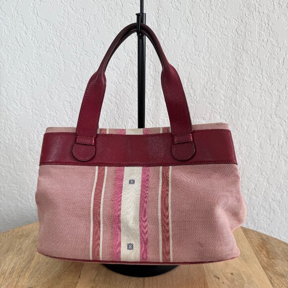 Loewe Anagram Pink Leather & Canvas Handbag - Picture 1 of 9